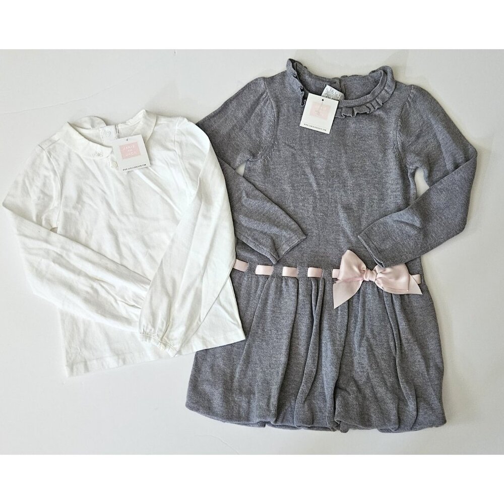 Janie and Jack 5 NWT Black Tie Ballet Grey Sweater Dress Blouse Top